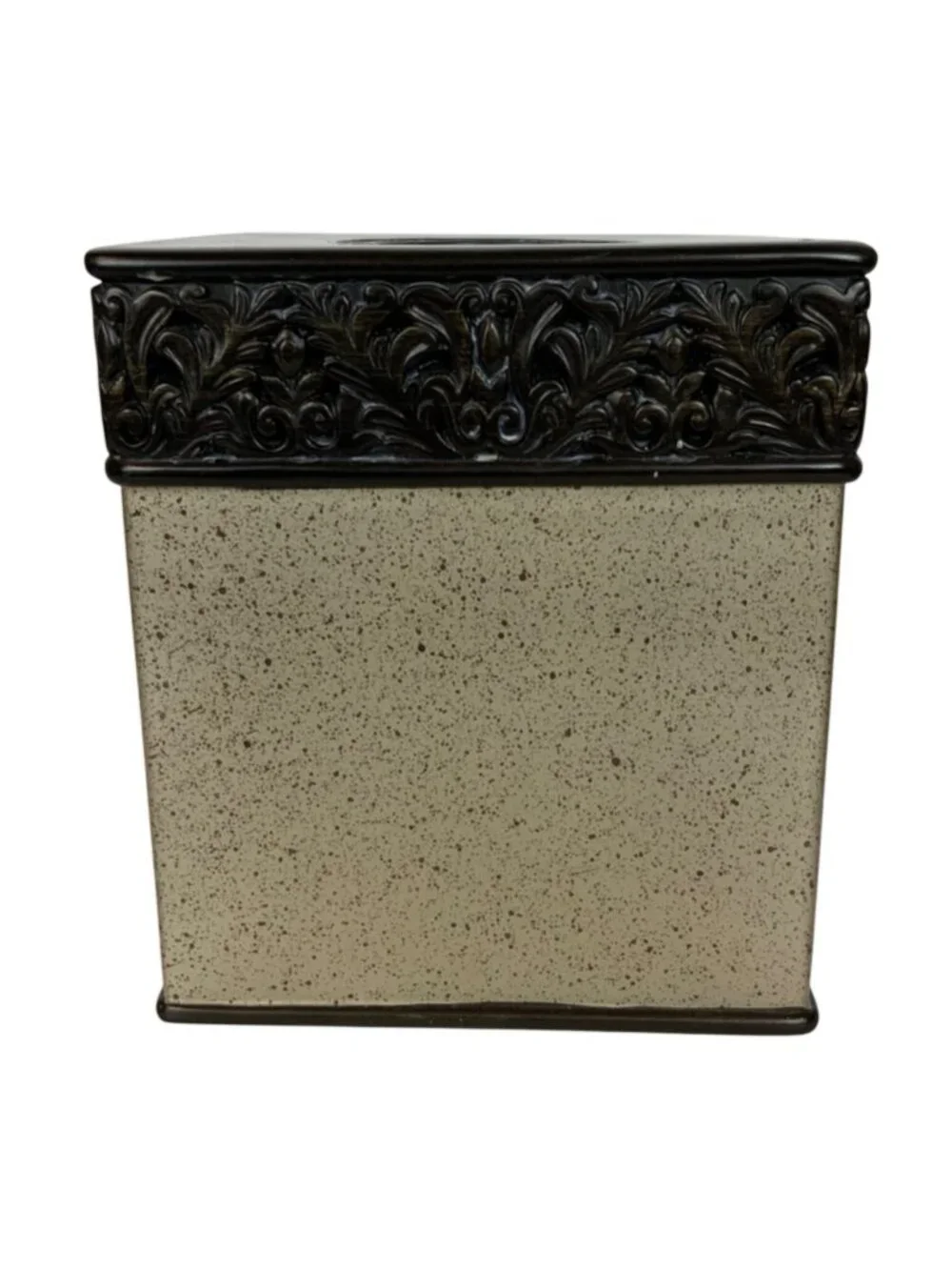 Croscill Argosy Tissue Box Cover Hand Painted Resin Square Brown Gold Speckled
